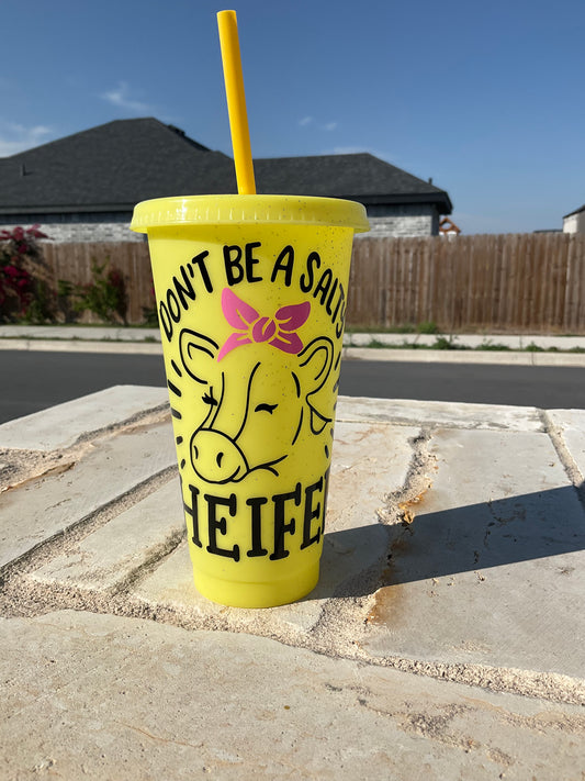 Salty Heifer Glitter Cold Cup